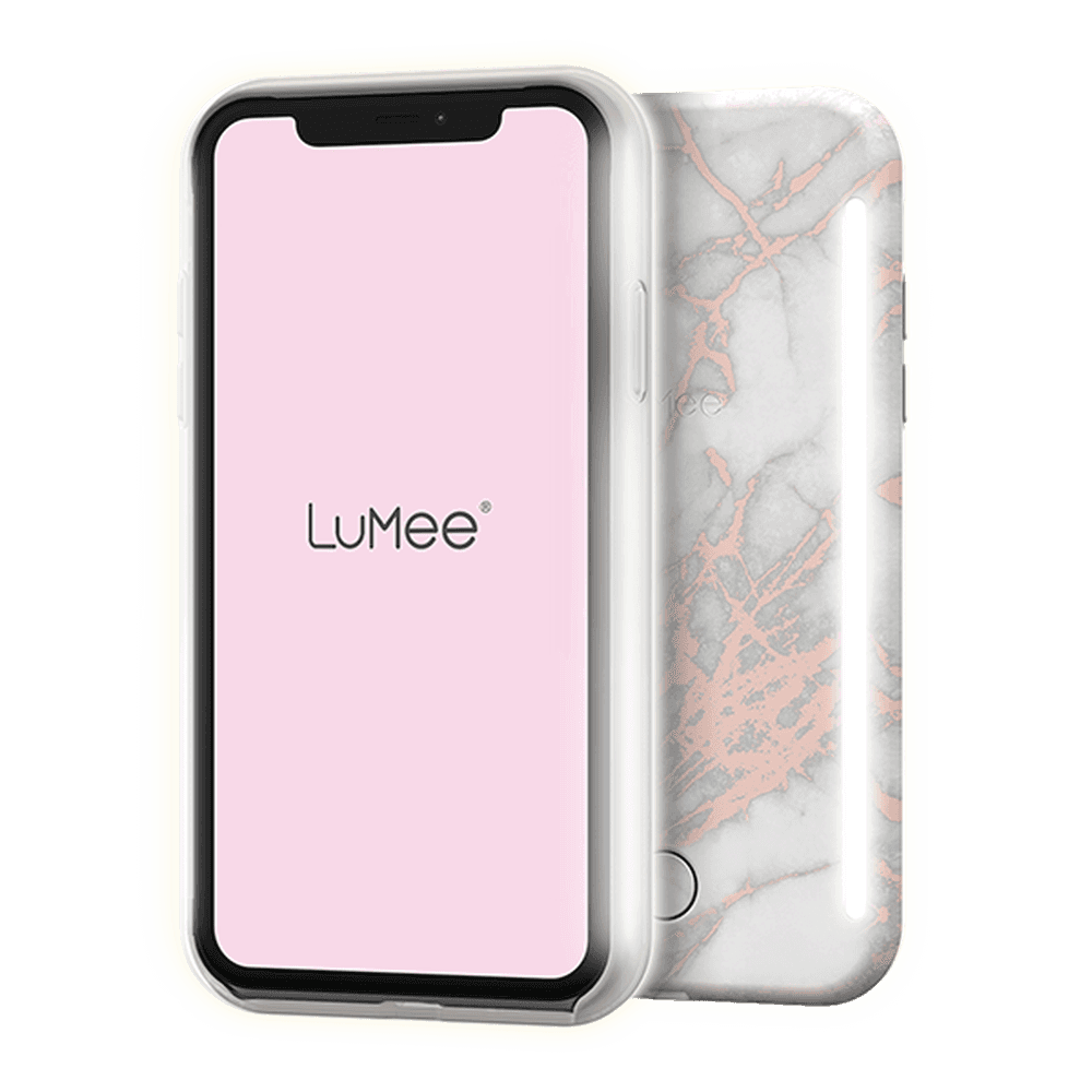 كفر موبايل مع إضاءة أمامية وخلفية Lumee - Duo Case for iPhone 11 - رخامي أبيض زهري / ذهبي - cG9zdDo1NzMxMg==