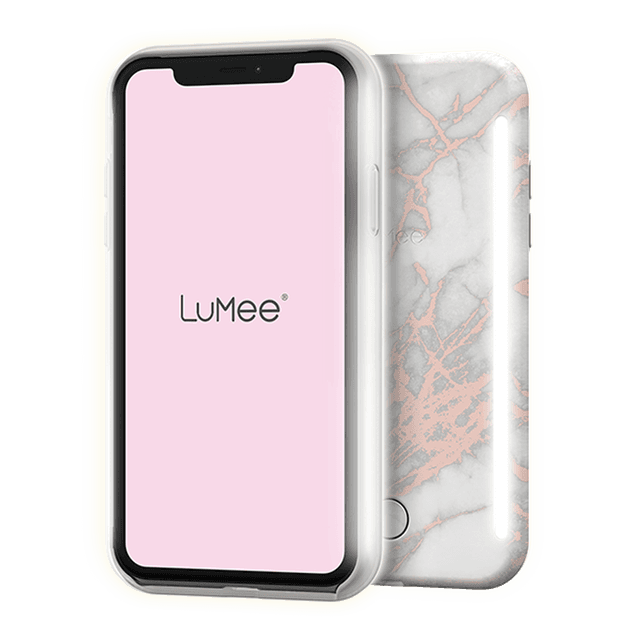 كفر موبايل مع إضاءة أمامية وخلفية Lumee - Duo Case for iPhone 11 - رخامي أبيض زهري / ذهبي - SW1hZ2U6NTczMTI=