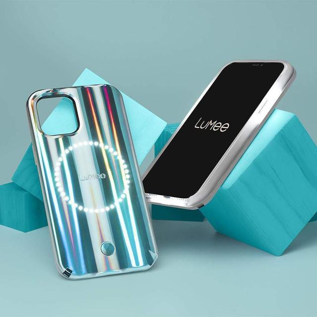 lumee halo selfie case for apple iphone 12 12 pro studio like front back light w variable dimmer micropel antibacterial protection wireless pass through charging bolt - SW1hZ2U6NzEzNzA=
