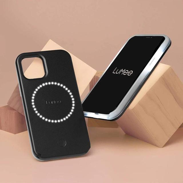 lumee halo selfie case for apple iphone 12 pro max studio like front back light w variable dimmer micropel antibacterial protection wireless pass through charging matte black - SW1hZ2U6NzEzODY=