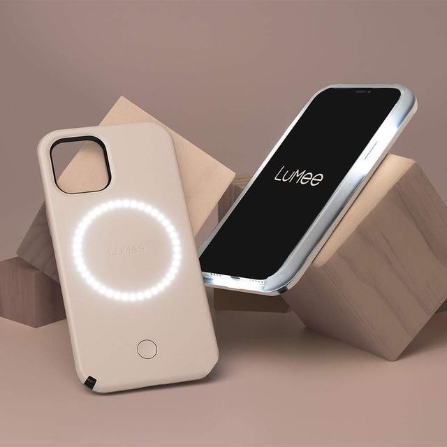 lumee halo selfie case for apple iphone 12 12 pro studio like front back light w variable dimmer micropel antibacterial protection wireless pass through charging millenial pink - SW1hZ2U6NzE0MDY=