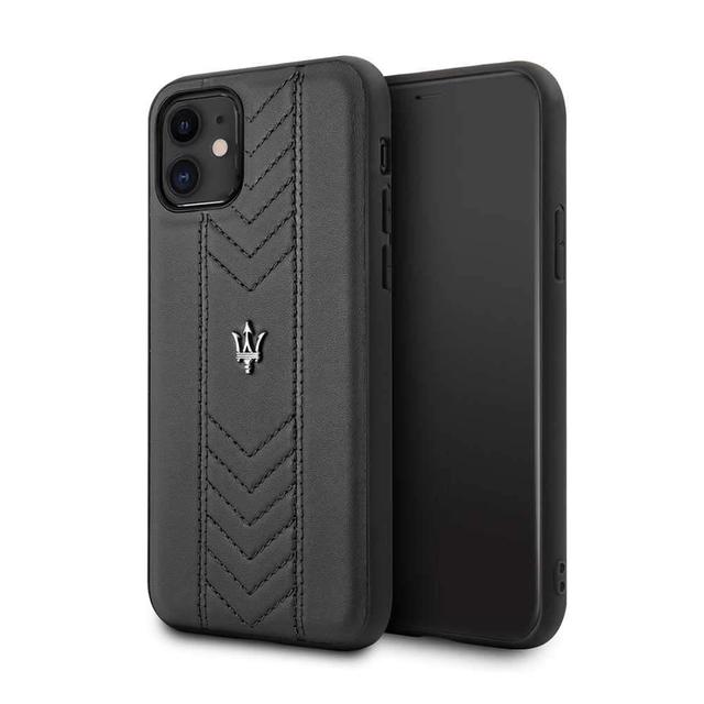 maserati genuine leather quilted pattern hard case for iphone 11 black - SW1hZ2U6NDM1MTE=