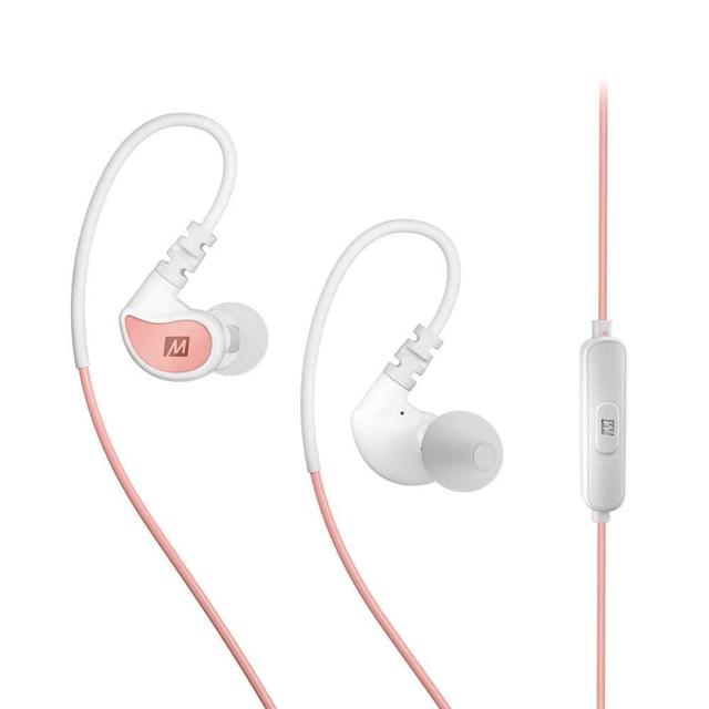 mee audio in ear sports headphones with microphone and remote coral and white - SW1hZ2U6NDgzMTE=