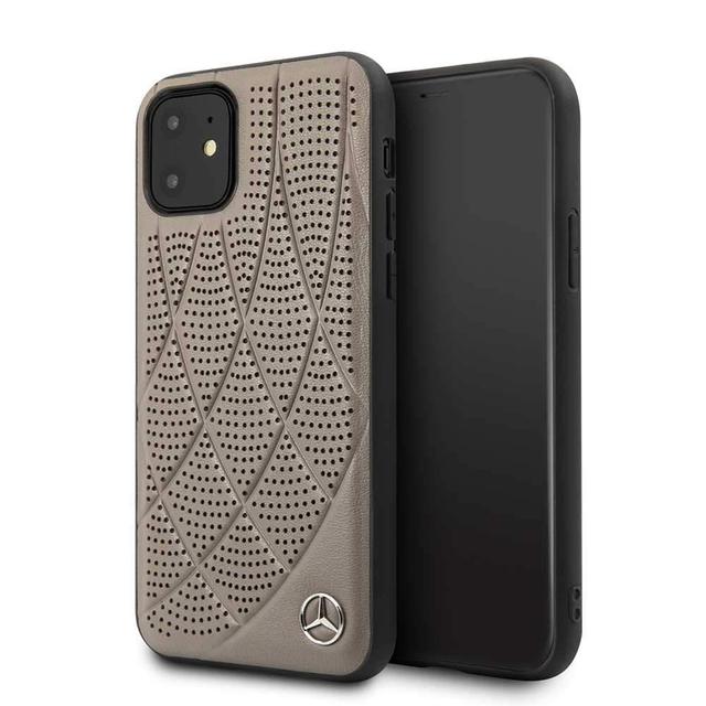 Mercedes-Benz mercedes benz quilted perforated genuine leather hard case for iphone 11 brown - SW1hZ2U6NTE0MjM=