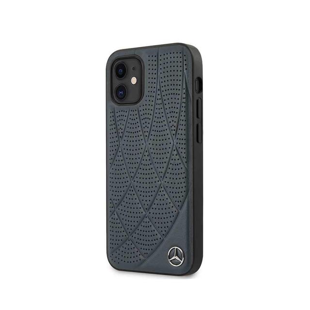Mercedes-Benz mercedes benz genuine leather hard case quilted perforated leather and metal star logo for iphone 12 mini 5 4 abyss blue - SW1hZ2U6Nzc5MDg=