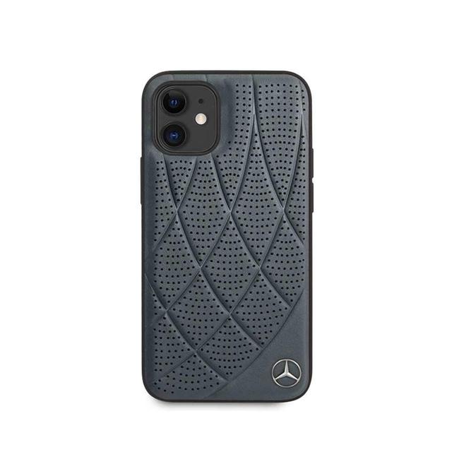 Mercedes-Benz mercedes benz genuine leather hard case quilted perforated leather and metal star logo for iphone 12 mini 5 4 abyss blue - SW1hZ2U6Nzc5MDk=