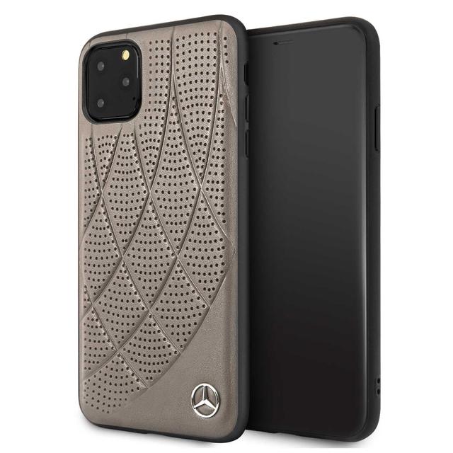 Mercedes-Benz mercedes hard case quilted perforated genuine leather iphone 11 pro max brown - SW1hZ2U6NDM4NDI=