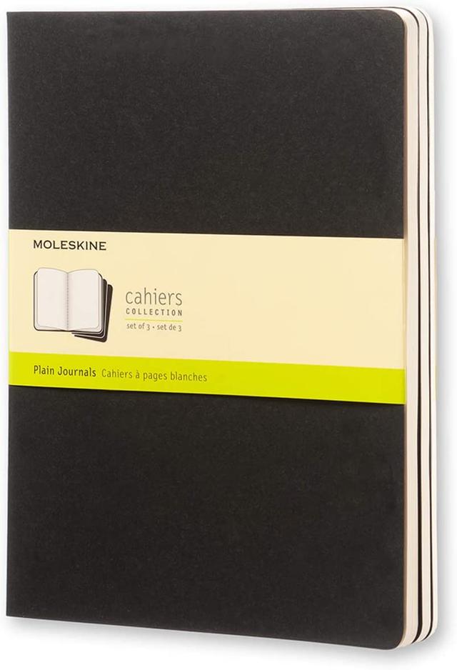 moleskine cahier journal set 3 notebooks with plain pages cardboard cover with visible cotton stiching color black extra large 19 x 25 cm 120 pages - SW1hZ2U6NTc0NDg=