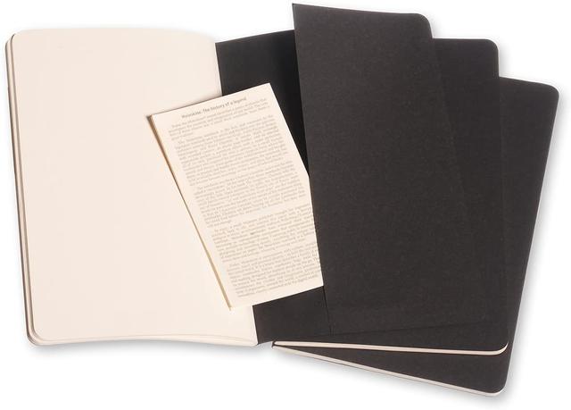 moleskine cahier journal set 3 notebooks with plain pages cardboard cover with visible cotton stiching color black large 13 x 21 cm 80 pages - SW1hZ2U6NTc0NTQ=