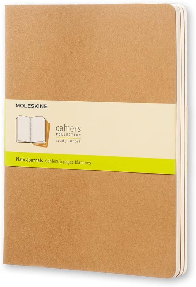 moleskine cahier journal set 3 notebooks with plain pages cardboard cover with visible cotton stiching color kraft brown extra large 19 x 25 cm 120 pages - SW1hZ2U6NTc0NTc=