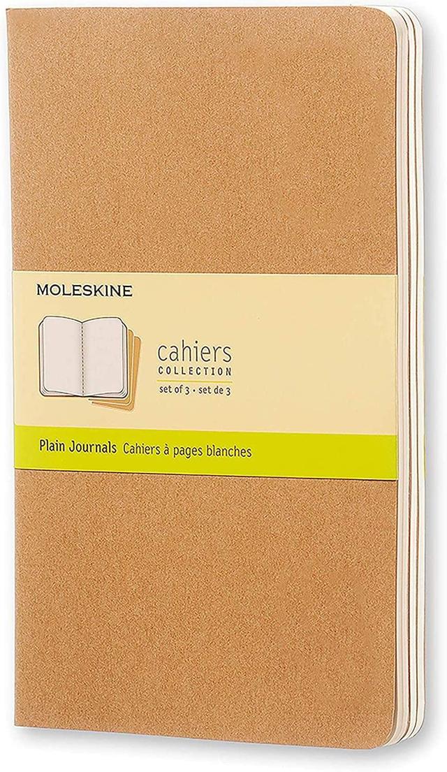 moleskine cahier journal set 3 notebooks with plain pages cardboard cover with visible cotton stiching color kraft brown large 13 x 21 cm 80 pages - SW1hZ2U6NTc0NjA=