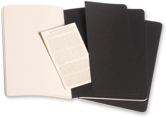 moleskine cahier journal set 3 notebooks with ruled pages cardboard cover with visible cotton stiching color black large 13 x 21 cm 80 pages - SW1hZ2U6NTc0NjU=