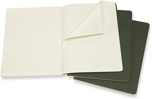moleskine cahier journal set 3 notebooks with ruled pages cardboard cover with visible cotton stiching color myrtle green extra large 19 x 25 cm 120 pages - SW1hZ2U6NTc0Njk=