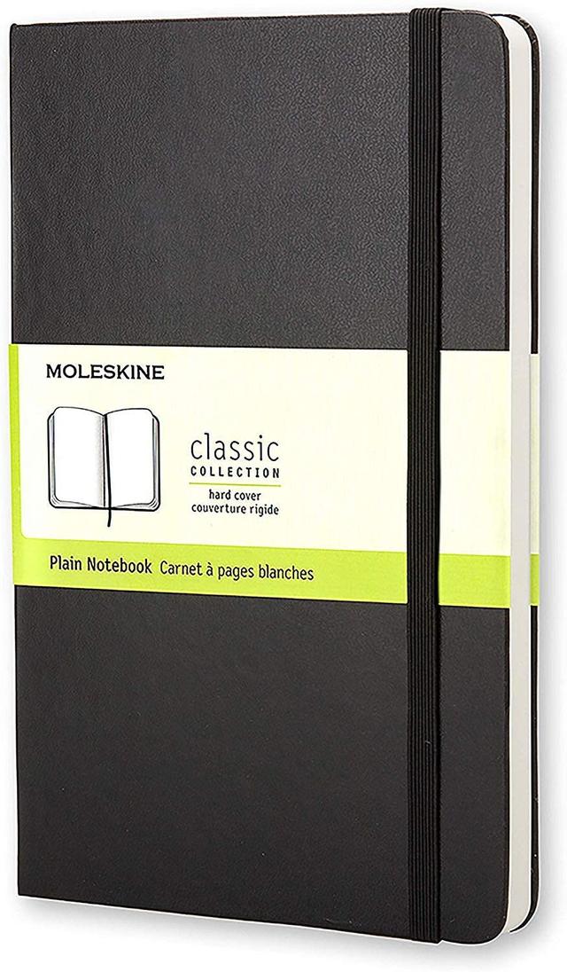 moleskine classic plain paper notebook hard cover and elastic closure journal color black size large 13 x 21 a5 240 pages - SW1hZ2U6NTc0NzI=