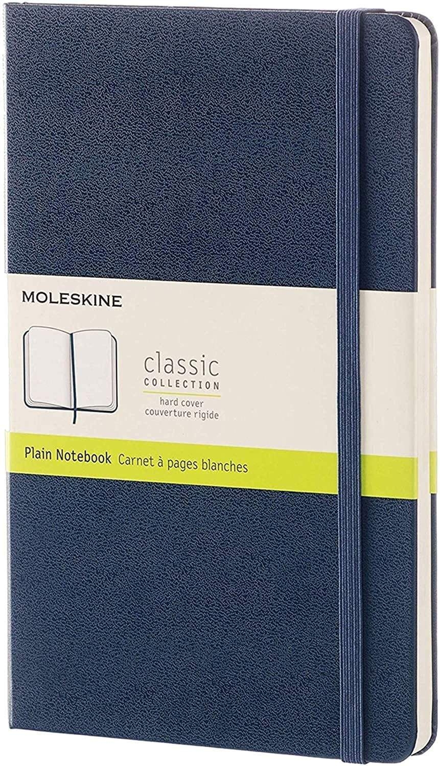 دفتر ملاحظات غير مسطر Moleskine - Classic Plain Paper Notebook - A5 - 240 صفحة / أزرق ياقوتي