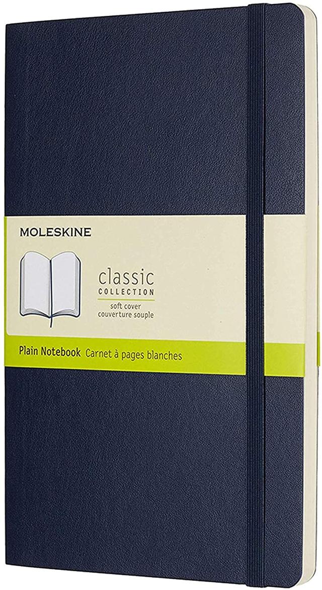 moleskine classic plain paper notebook soft cover and elastic closure journal color sapphire blue size large 13 x 21 a5 192 pages - SW1hZ2U6NTc0OTA=