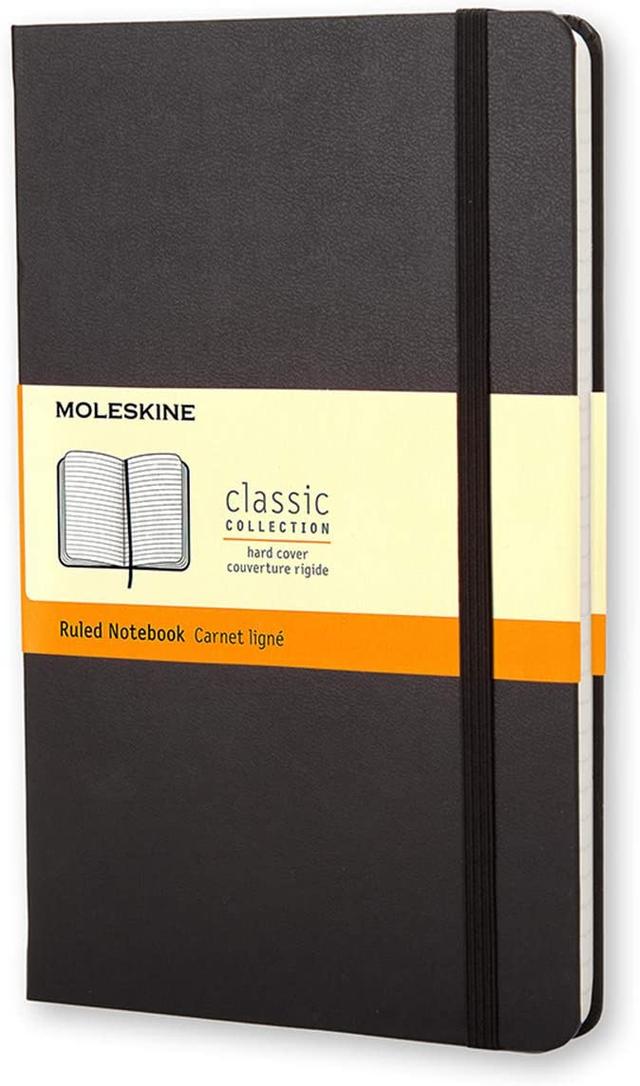 moleskine classic ruled paper notebook hard cover and elastic closure journal color black size large 13 x 21 a5 240 pages - SW1hZ2U6NTc0OTY=