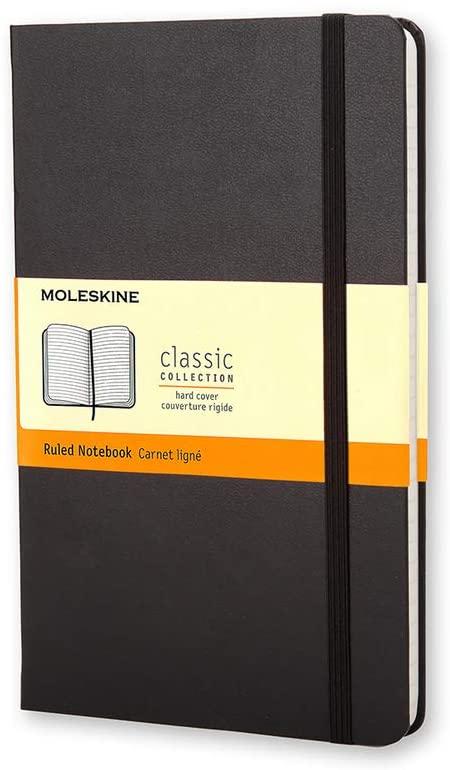 moleskine classic ruled paper notebook hard cover and elastic closure journal color black size pocket 9 x 14 a6 192 pages - SW1hZ2U6NTc1MDA=