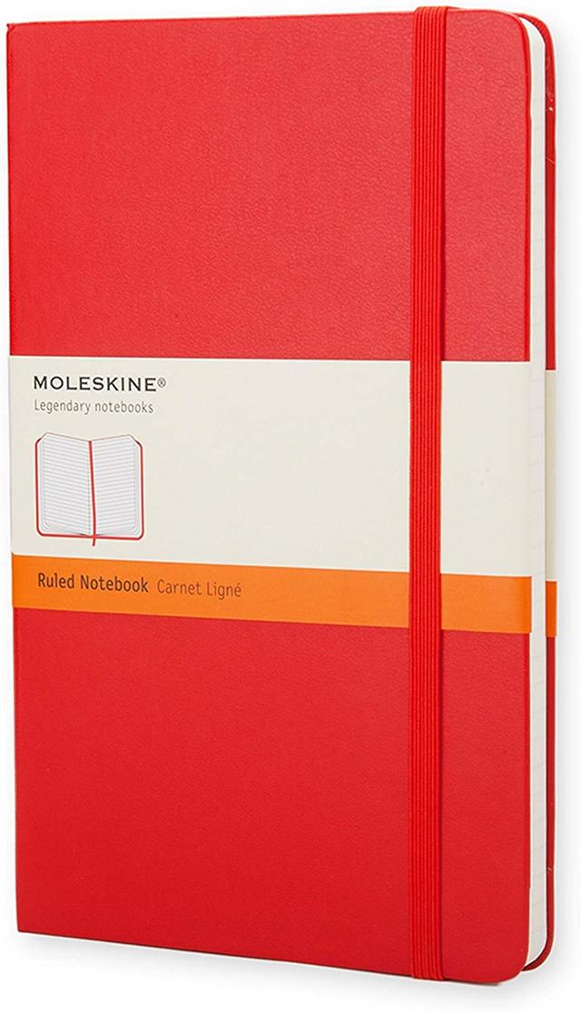 moleskine classic ruled paper notebook hard cover and elastic closure journal color scarlet red size large 13 x 21 a5 240 pages - SW1hZ2U6NTc1MDU=