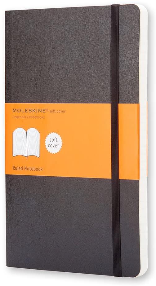 moleskine classic ruled paper notebook soft cover and elastic closure journal color black size large 13 x 21 a5 192 pages - SW1hZ2U6NTc1MDk=