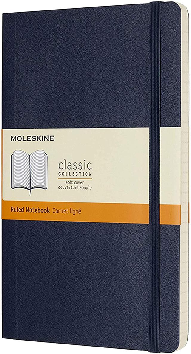 moleskine classic ruled paper notebook soft cover and elastic closure journal color sapphire blue size large 13 x 21 a5 192 pages - SW1hZ2U6NTc1MTM=