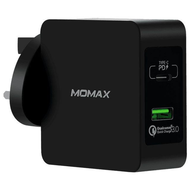 momax oneplug 2 port fast charging adaptor usb c pd qc3 0 black - SW1hZ2U6NTQzMzY=