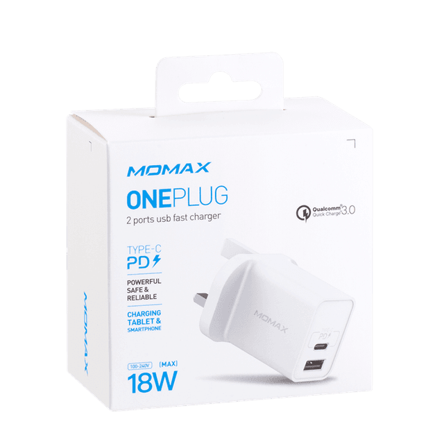 momax one plug 2 port usb fast charger type c pd3 0 qc3 0 white - SW1hZ2U6NTQzNjI=