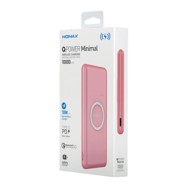 momax q power minimal 10w fast wireless charging external battery pack 10000mah pink - SW1hZ2U6NTQyNTA=