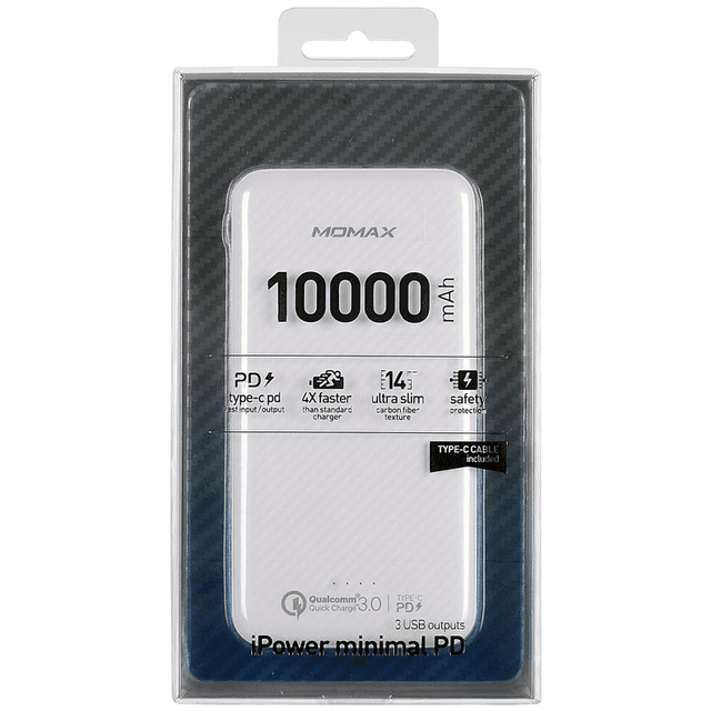momax ipower minimal 10000mah type c pd 18w qc3 0 external battery pack white - SW1hZ2U6NTQyNzc=