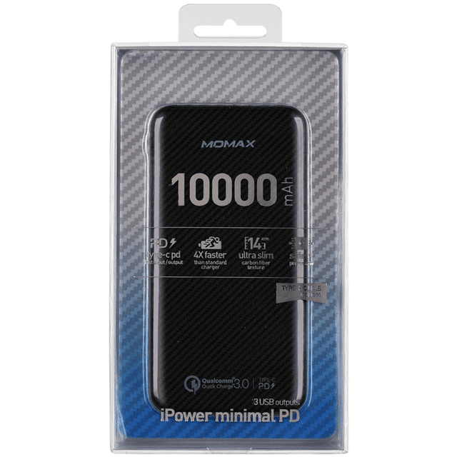 momax ipower minimal 10000mah type c pd 18w qc3 0 external battery pack black - SW1hZ2U6NTQyODA=