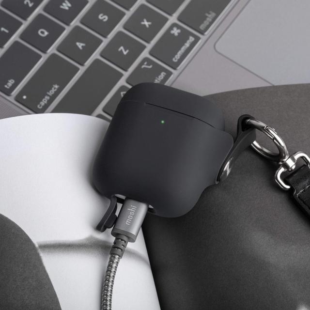 moshi pebbo airpods gen 1 2 case shock absorb stylish airpods cover w detachable wrist strap included lintguard protection wireless charging compatible w led indicator shadow black - SW1hZ2U6NjE0MjQ=