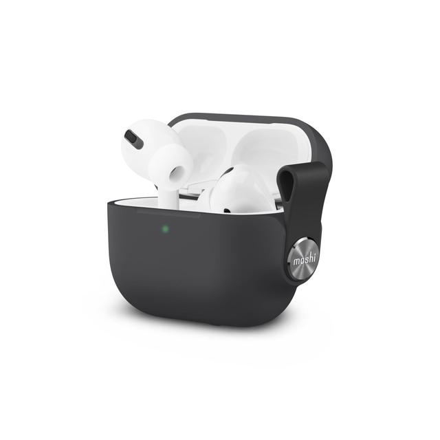moshi pebbo airpods pro case shock absorb stylish airpods pro cover w detachable wrist strap included lintguard protection wireless charging compatible w led indicator shadow black - SW1hZ2U6NjE0Mzk=