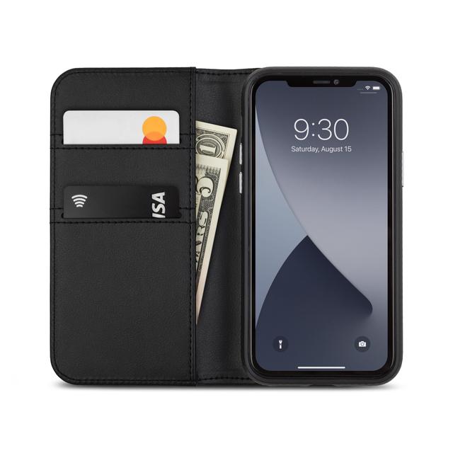 moshi overture apple iphone 12 mini case 3 in 1 leather folio w antimicrobial surface detachable magnetic wallet drop protection 2x card slots snapto system wireless charging compatible black - SW1hZ2U6NzE0ODQ=
