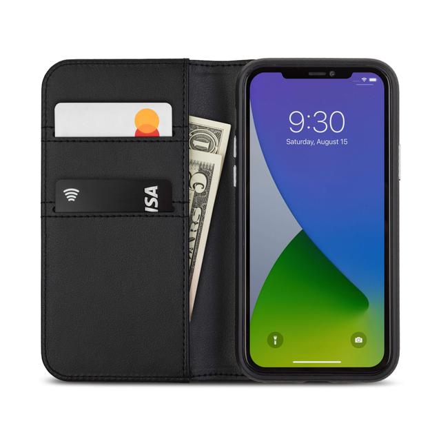 moshi overture apple iphone 12 12 pro case leather folio w antimicrobial surface detachable magnetic wallet drop protection 2x card slots snapto system wireless charging compatible black - SW1hZ2U6NzE1MDg=