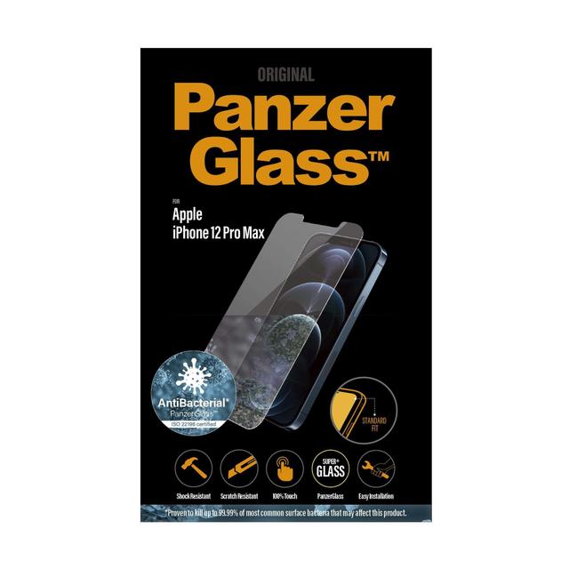 panzerglass iphone 12 pro max screen protector standard fit tempered glass w anti microbial surface protection case friendly easy install clear - SW1hZ2U6NzEwNzQ=