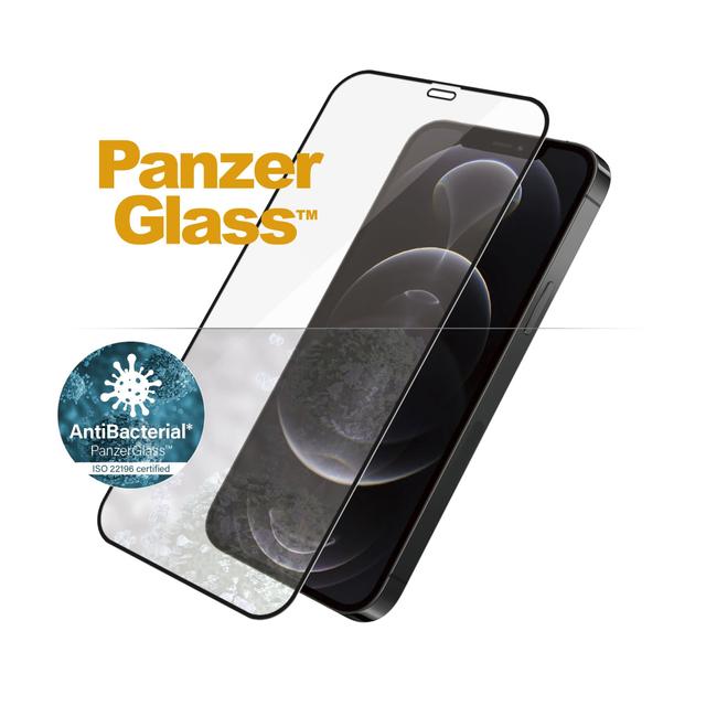 panzerglass iphone 12 12 pro screen protector edge to edge tempered glass w anti microbial surface protection case friendly easy install clear w black frame - SW1hZ2U6NzEwODA=