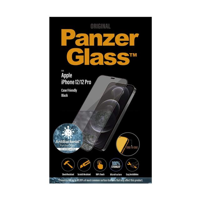panzerglass iphone 12 12 pro screen protector edge to edge tempered glass w anti microbial surface protection case friendly easy install clear w black frame - SW1hZ2U6NzEwODI=