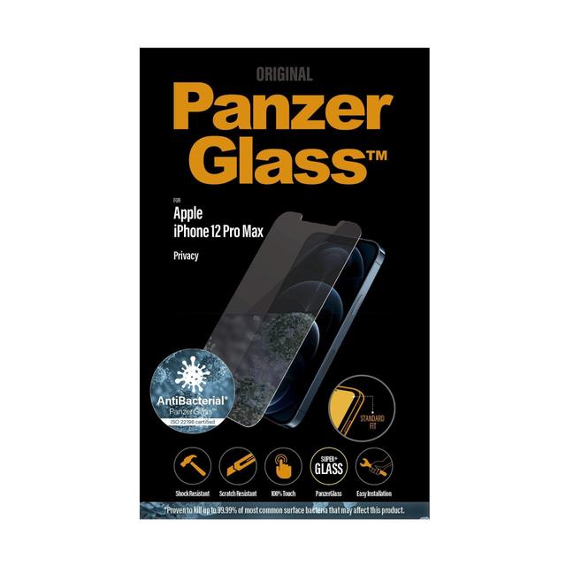 panzerglass privacy iphone 12 pro max screen protector standard fit tempered glass w anti microbial surface protection case friendly easy install privacy - SW1hZ2U6NzEwOTg=