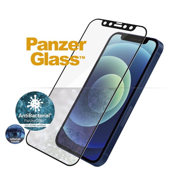 panzerglass anti bluelight iphone 12 mini screen protector edge to edge tempered glass w anti microbial surface protection case friendly easy install black frame anti bluelight - SW1hZ2U6NzEyNjQ=