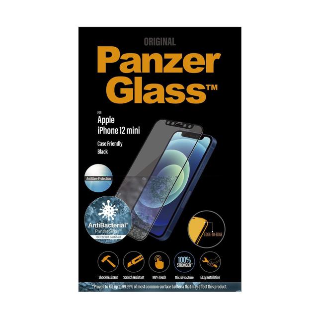 panzerglass anti glare iphone 12 mini screen protector edge to edge tempered glass w anti microbial surface protection case friendly easy install black frame anti glare - SW1hZ2U6NzE0NjI=