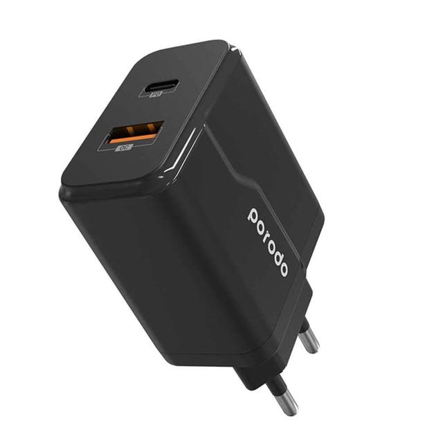 porodo dual port wall charger pd 18w qc3 0 with braided type c to lightning pd cable 1 2m eu black - SW1hZ2U6Njk4Nzk=