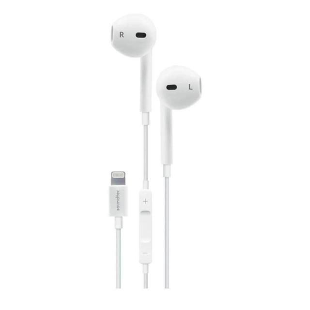 porodo soundtec stereo earphones with lightning connector 1 2m white - SW1hZ2U6NjIwOTk=