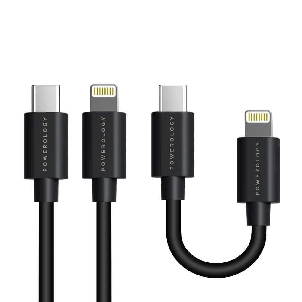كابل USB-C to Lightning Cable Combo (0.25m + 0.9m ) Powerology - أسود