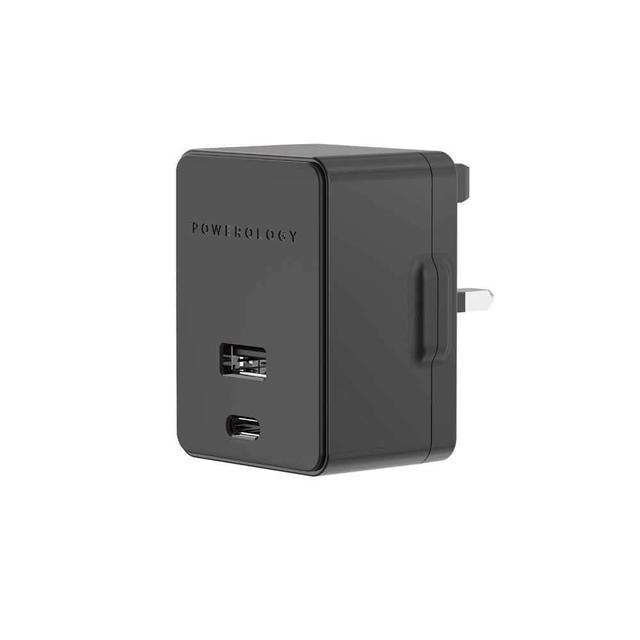 powerology dual port wall charger 30w usb 2 4a pd 18w with type c to mfi lighting cable 1 2m black - SW1hZ2U6NDg5NDk=