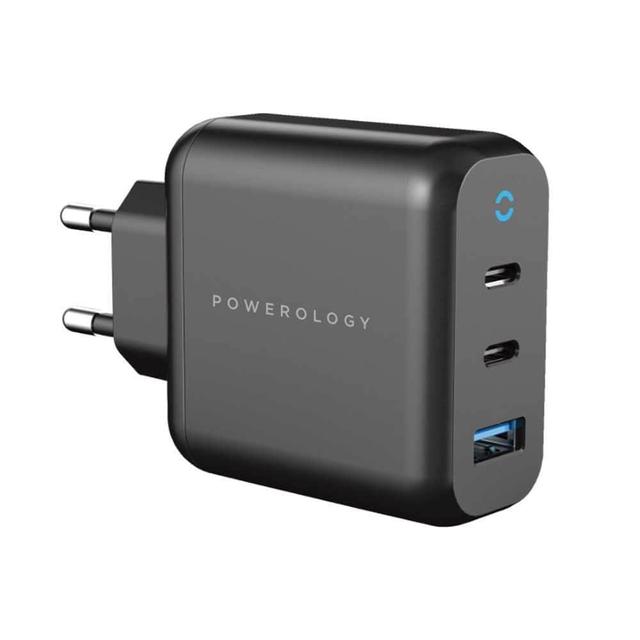 powerology 3 port 65w gan charger with pd eu black - SW1hZ2U6Njk4MjI=