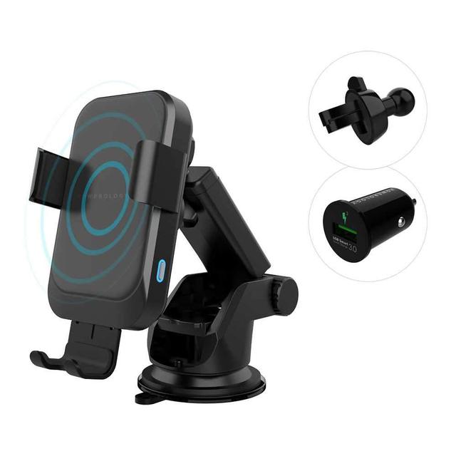 powerology fast wireless charger car mount 15w with air vent mounting and qc3 0 car charger black - SW1hZ2U6Mzc0NTE=