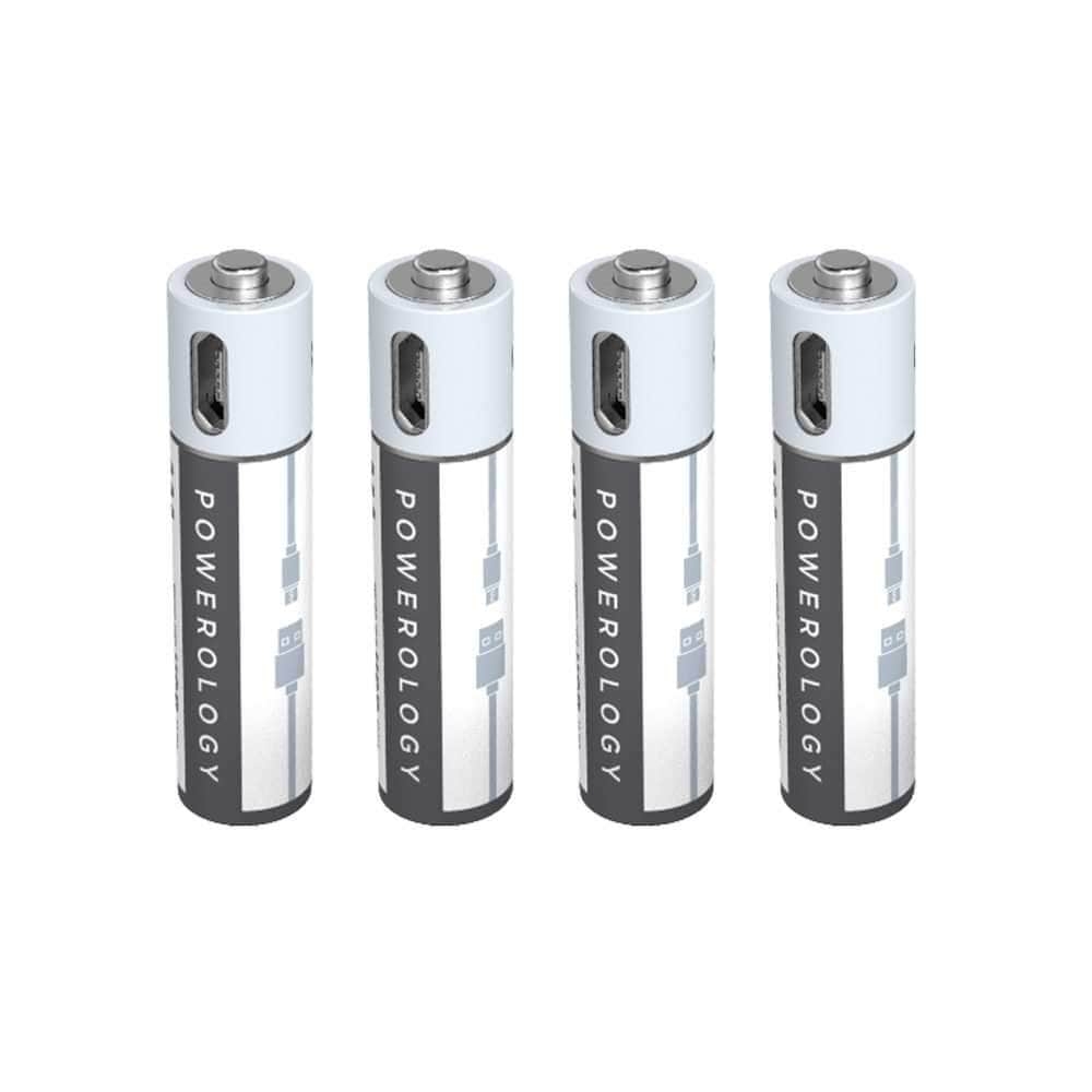 بطارية Powerology - USB Rechargeable Lithium-ion Battery AAA ( 4pcs/pack ) 450mAh / 675mWh