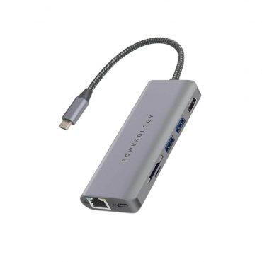 هاب 7×1 (ايثرنت - USB type C - HDMI - وأكثر ...) - رمادي