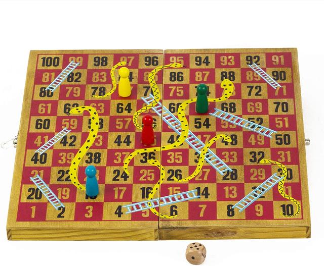 professor puzzle wooden snakes and ladders traditional classic wooden family board game folding design fun family game indoor or outdoor mulit players for kids adults family friends - SW1hZ2U6NTgyNDk=