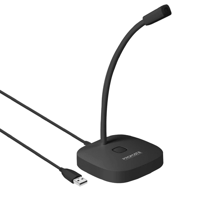 Promate Promic-1 High Definition Omni-Directional USB Desktop Microphone with Gooseneck Design & Mute for PC/Laptop, Black - SW1hZ2U6ODI3MTQ=
